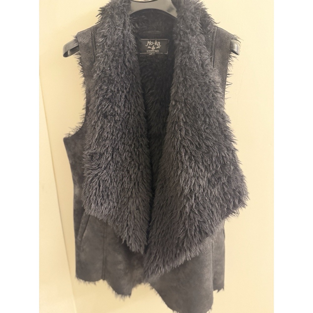 Mo-Ka by Santa Fe Apparel Faux Fur Lined Vest‎ Black Sleeveless Women's M